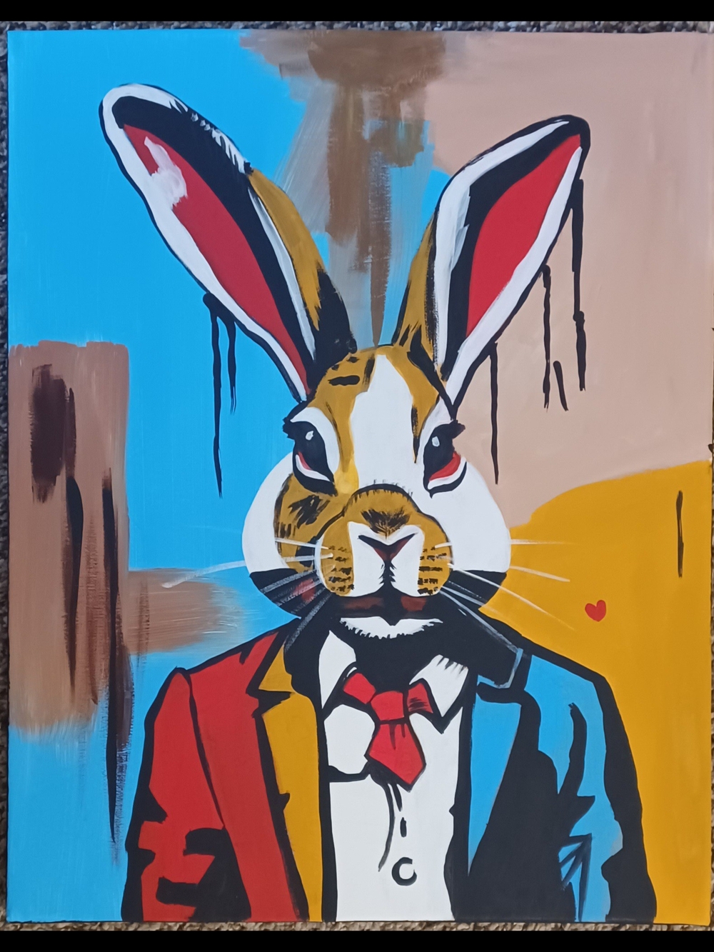Original Acrylic Colorful Rabbit Portrait Canvas Art - Multicolor